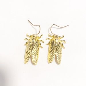 Gold Tone Cicada Dangle Earrings